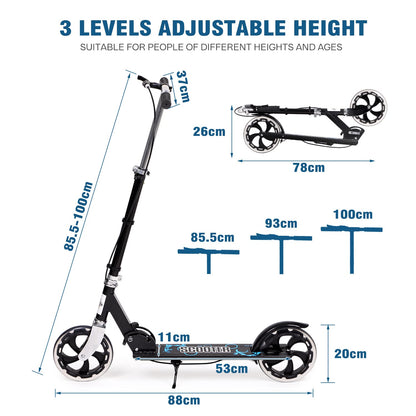 Kick Scooter for Adults, Foldable Adult Scooter Adjustable Handlebar Push Scooter with Kickstand, Dual Brake System 200mm Wheels ABEC-7 Bearings for Boys Girls Adults Teens Ages 8 9 10 11 12+ Gift