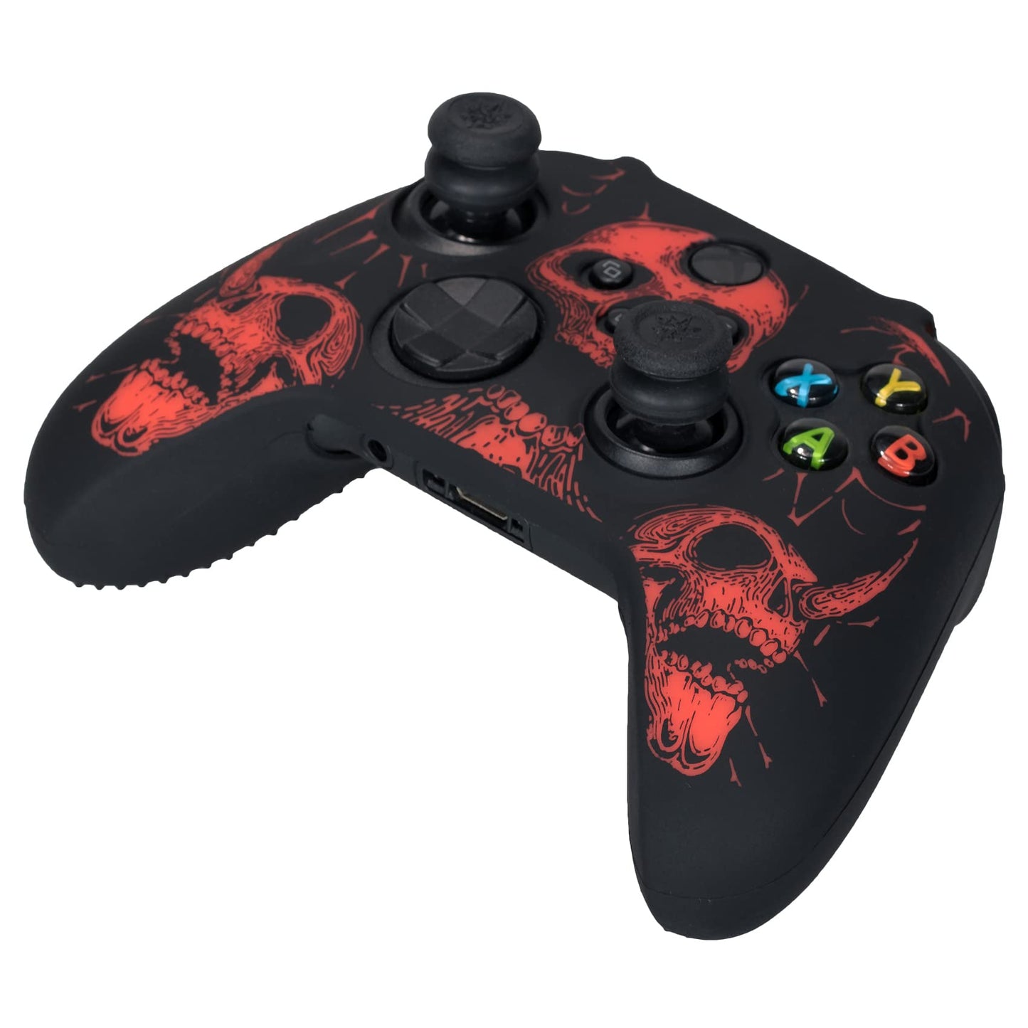 Red YoRHa laser carving silicone skin for Xbox Series X/S controller with 8 pro thumb grips, designed for custom gaming comfort.