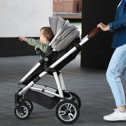 VICASKY baby stroller bottom storage basket in black attached to pushchair for convenient shopping and travel organization
