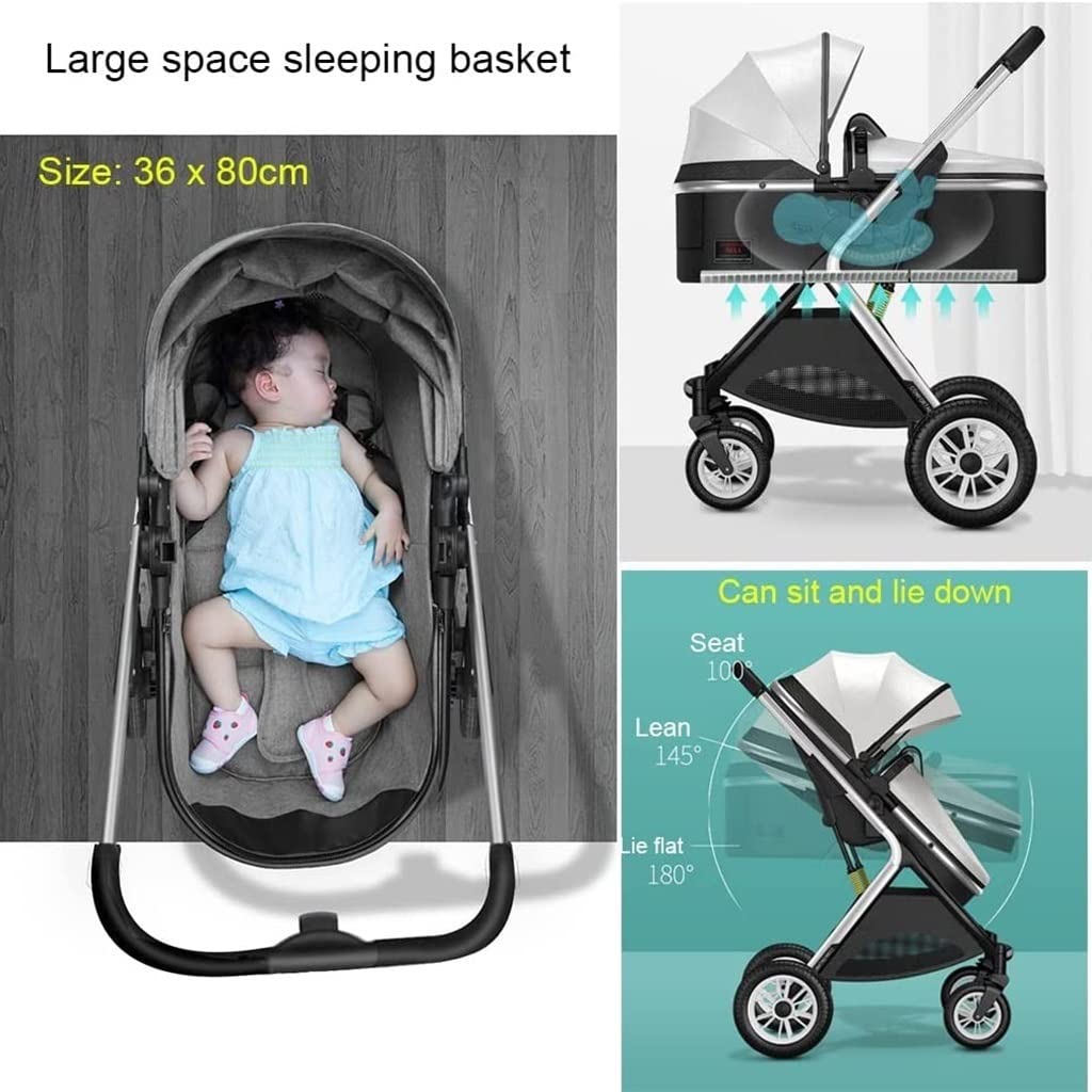 Double Infant Stroller,Twin Baby Pram Stroller,Toddler Stroller for Twins Side by Side,Foldable Double Seat Tandem Stroller High Landscape Foldable Pushchair(Color:Gold)