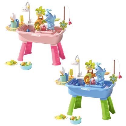 Huraoerrrr Water Table for Toddlers 1-3, Kids Electric Play Sink with Running Water, Removable Table Legs, 180° Rotating Faucet for Park, Nursery, Garden