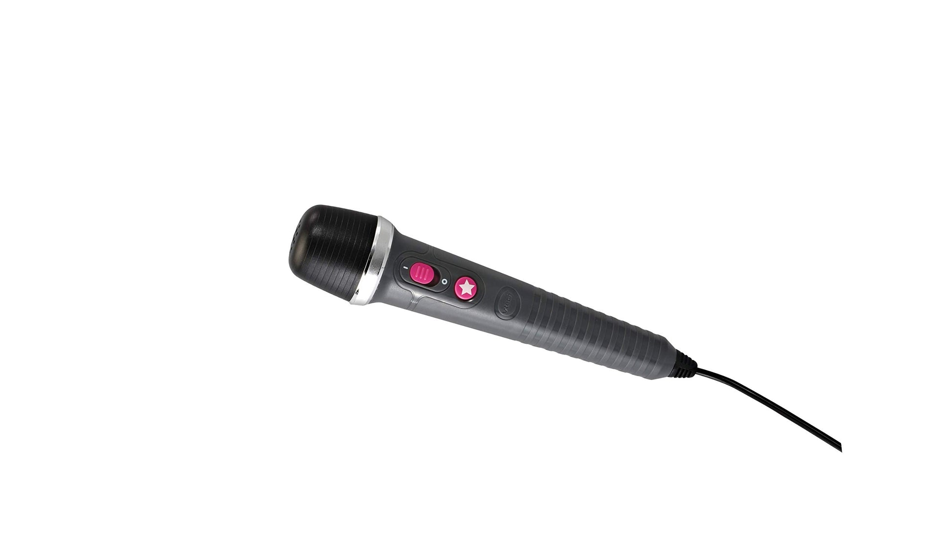 VTech Kidi Super Star DJ kids microphone toy with sound effects, adjustable stand, color-changing disco light, and musical games.