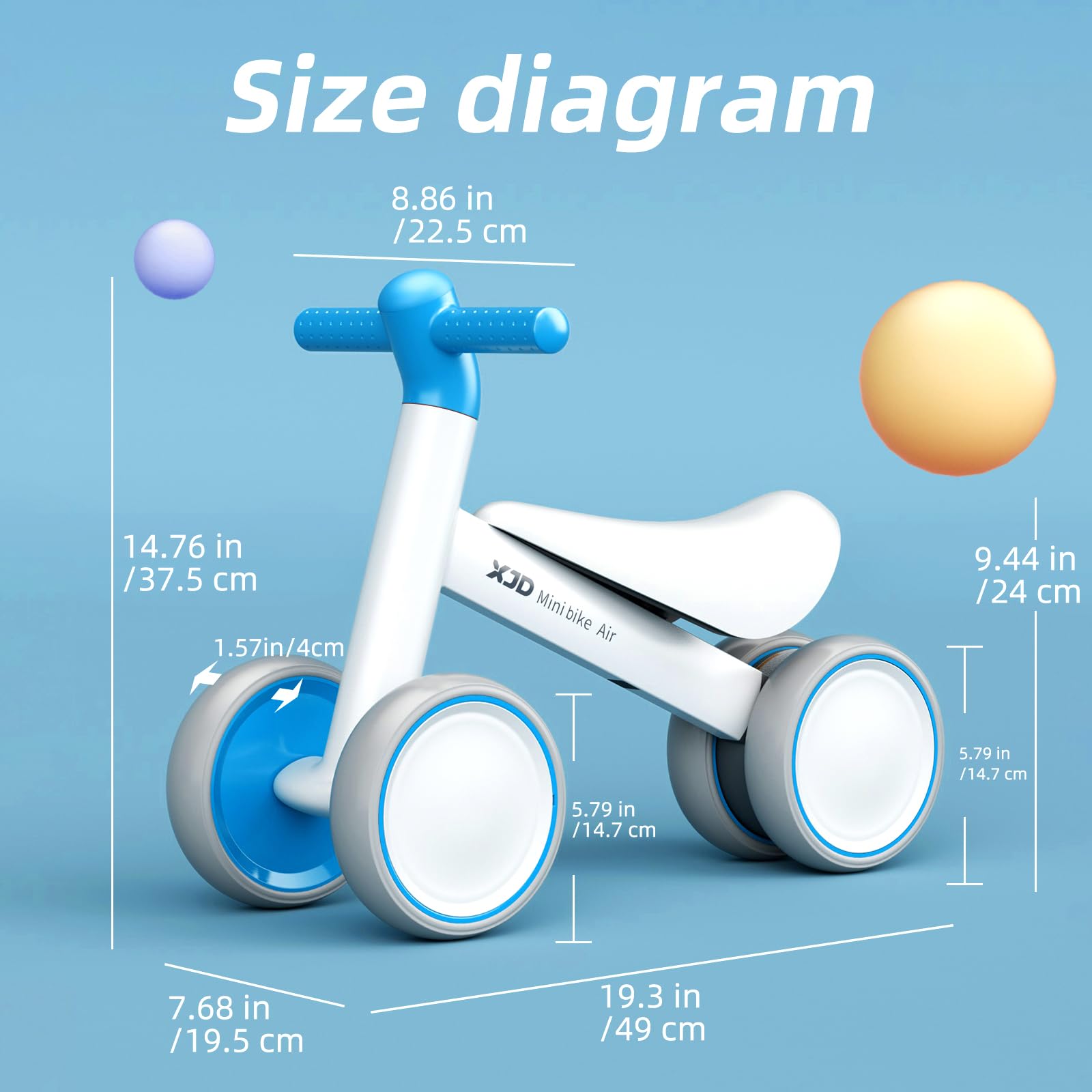Cyan XJD baby balance bike for toddlers, designed for 10-24 months, featuring no pedals and a sturdy frame for young riders.