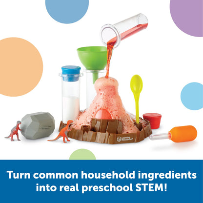 Learning Resources Fizzy Volcano Science Lab Set with 13 pieces, featuring foamy reactions and STEM chemistry experiments for kids.