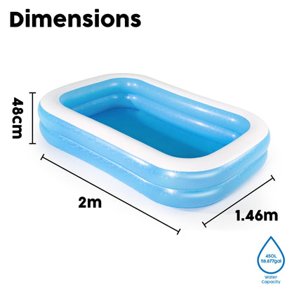Bestway inflatable family paddling pool in a garden setting, filled with water and ready for outdoor fun.