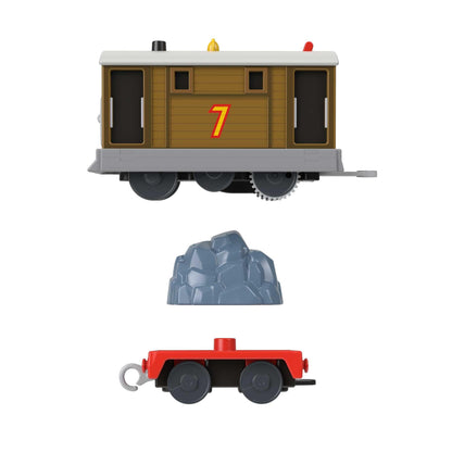 Thomas & Friends Motorized Toy Train Toby Battery-Powered Engine with Cargo Car for Preschool Pretend Play Ages 3+ Years, HTN30