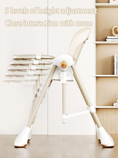 Magic ZC 2-in-1 Dining Mode and Swing Mode Baby High Chair Toddler Feeding Dining Chair, Convertible with Detachable Double Trays and Wheels, Multifunctional Foldable (8121 Khaki)