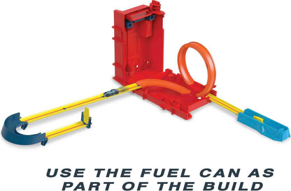 Hot Wheels Track Builder Unlimited Fuel Can Stunt Box with track pieces and toy cars for ages 6 to 12.