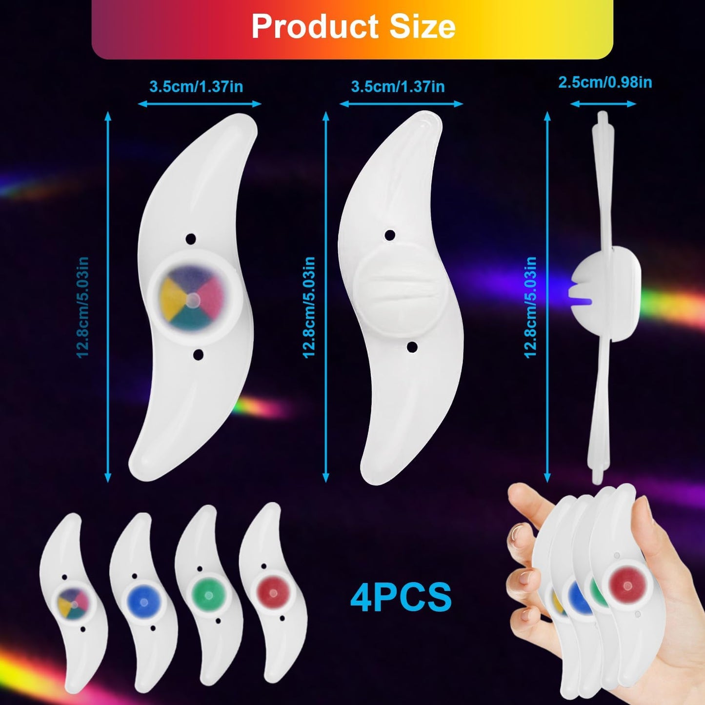 GEU 4-pack bike spoke lights with multicolor neon flash lamps, showing colorful wheel lighting for nighttime cycling decoration.