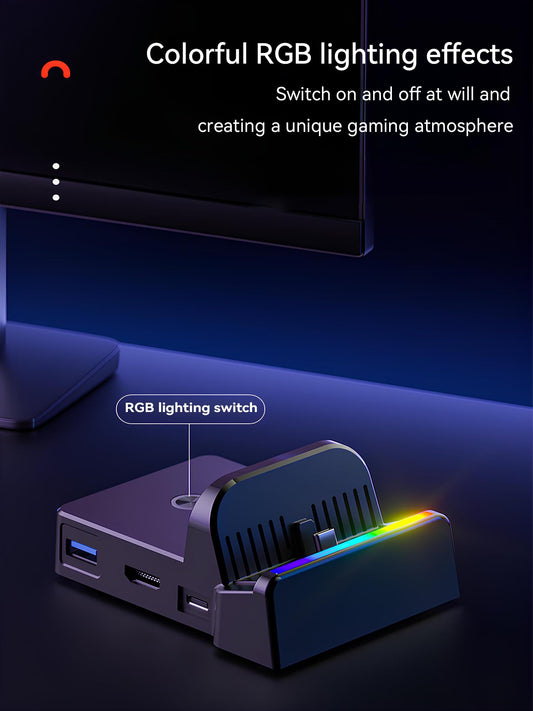 QJYKIONE portable Nintendo Switch OLED dock with 4K HDMI output, supporting Switch 2 and latest system, no charger included