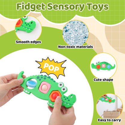 AYESY fidget popper sensory toy featuring airplane design, suitable for toddlers 12+ months, stress relief, and autism therapy.