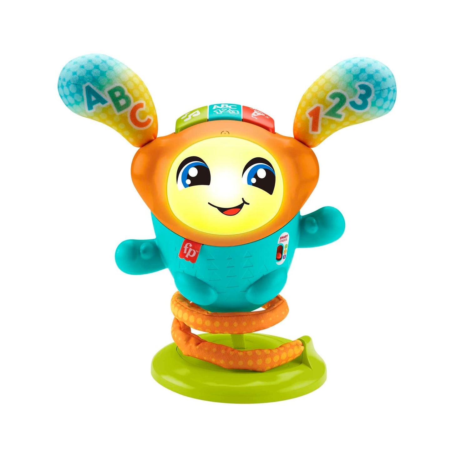 Fisher-Price DJ Bouncin’ Beats baby musical learning toy featuring colorful buttons and playful design for early music fun.