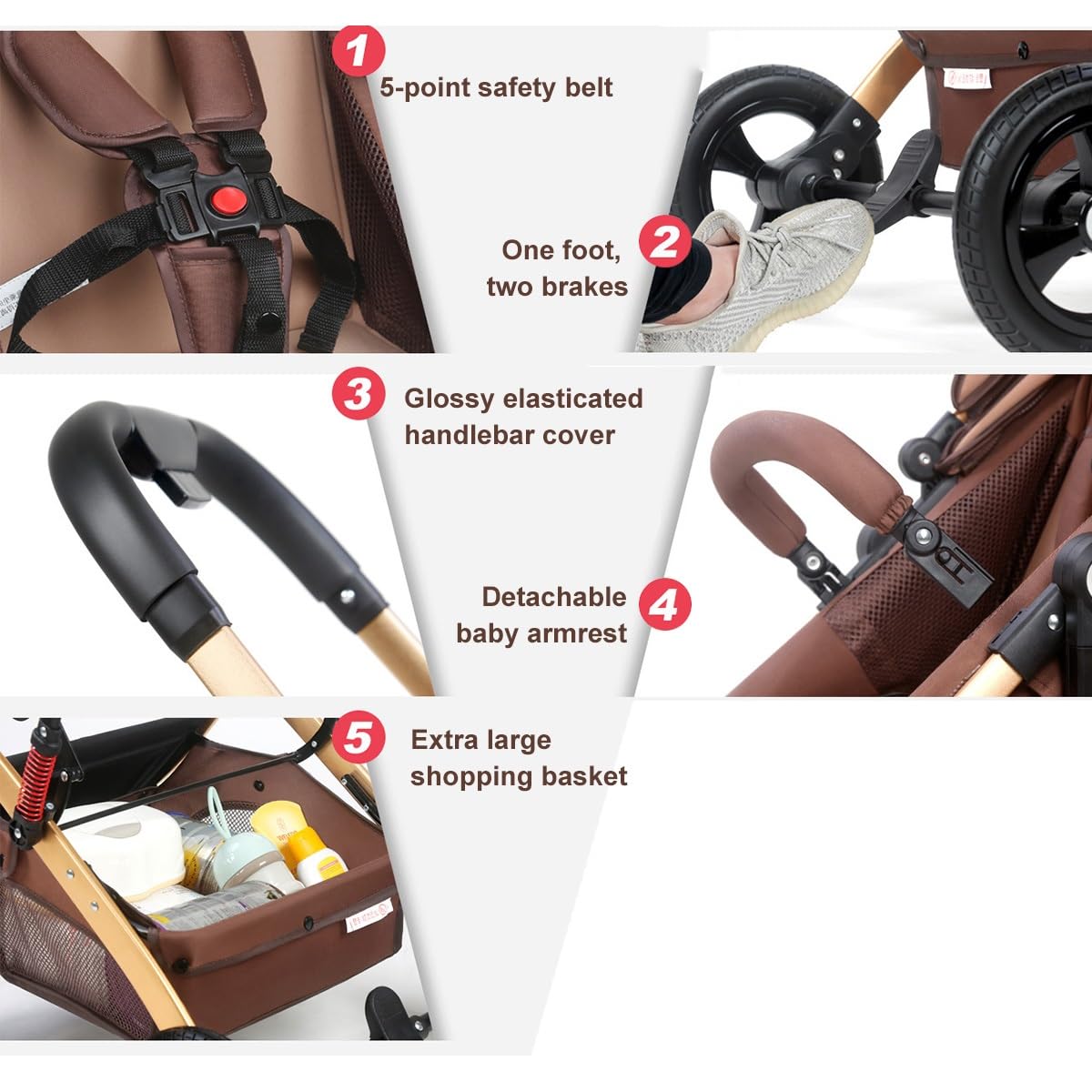 Double Baby Stroller for Infant and Toddler Reversible Bassinet Twins Pram,Detachable Pushchair Multi-Position Reclining Seats,Folding Prams Trolley (Color : Gray)
