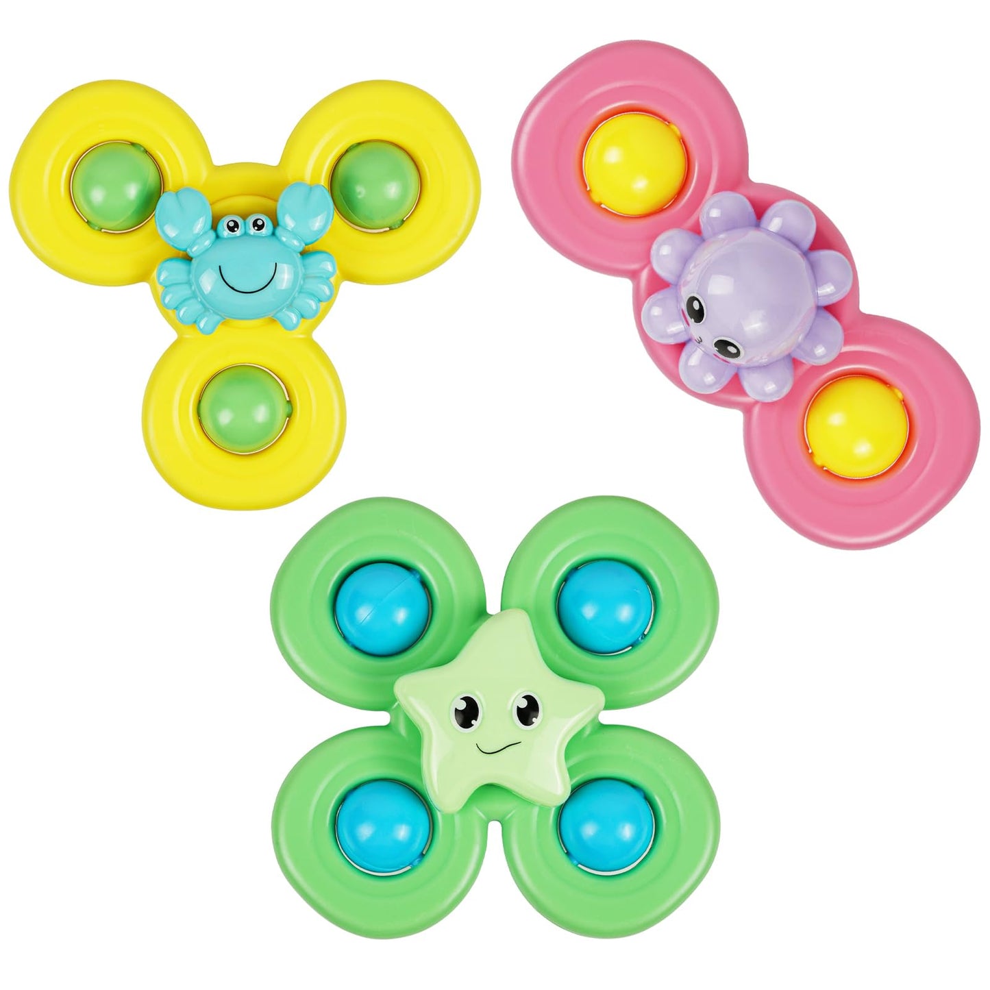 Vicloon Suction Cup Spinner Toys, 3PCS Baby Bath Spinners, Sensory Toys for Babies 18 Months Up (ocean)