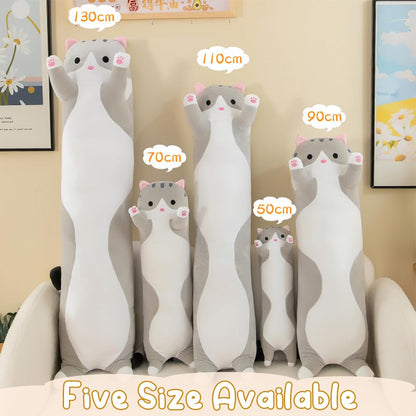 Long Cat Plush Pillow, Cute Stuffed Animal Kitten Soft Huggable Toy for Kids and Adults, 1pcs, 50cm/Grey