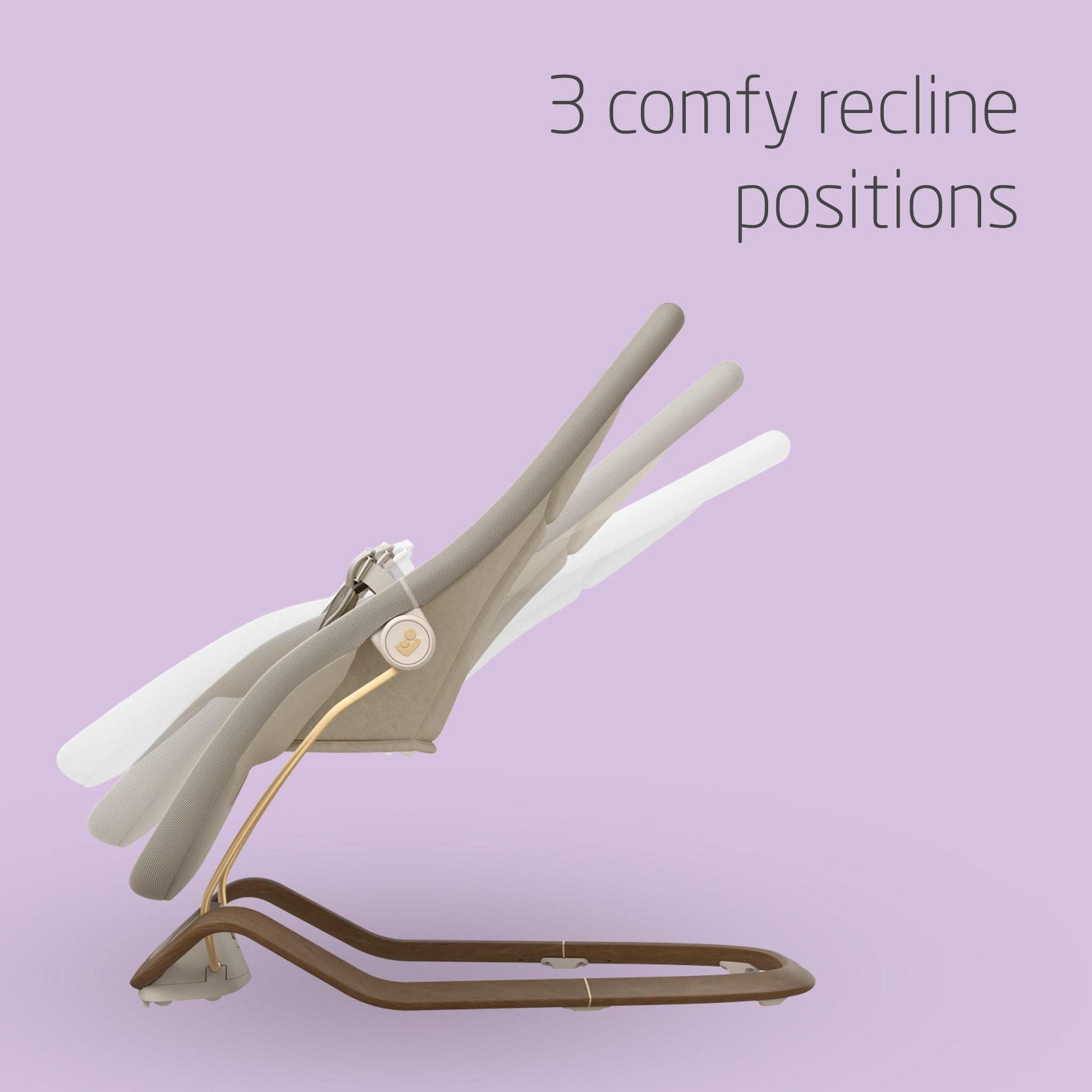 Maxi-Cosi Dove baby bouncer in Elegance Beige with natural bouncing, foldable design, lightweight, and eco-friendly recycled fabric.