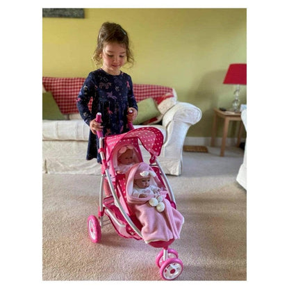 Roma Dotty Dolls Pram with 2 Seats - Dolls Pushchair for 2 Dolls or Teddies, Dolls Double Buggy with Handle Height of 65cm, Suitable for Age 3+, Includes Shopping Basket