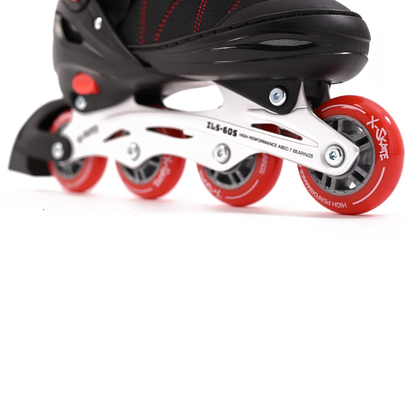 M.Y X-Skate Adjustable Red Inline Roller Skates with Built In Adjusters Kids Roller Boots for Boys & Girls - Medium