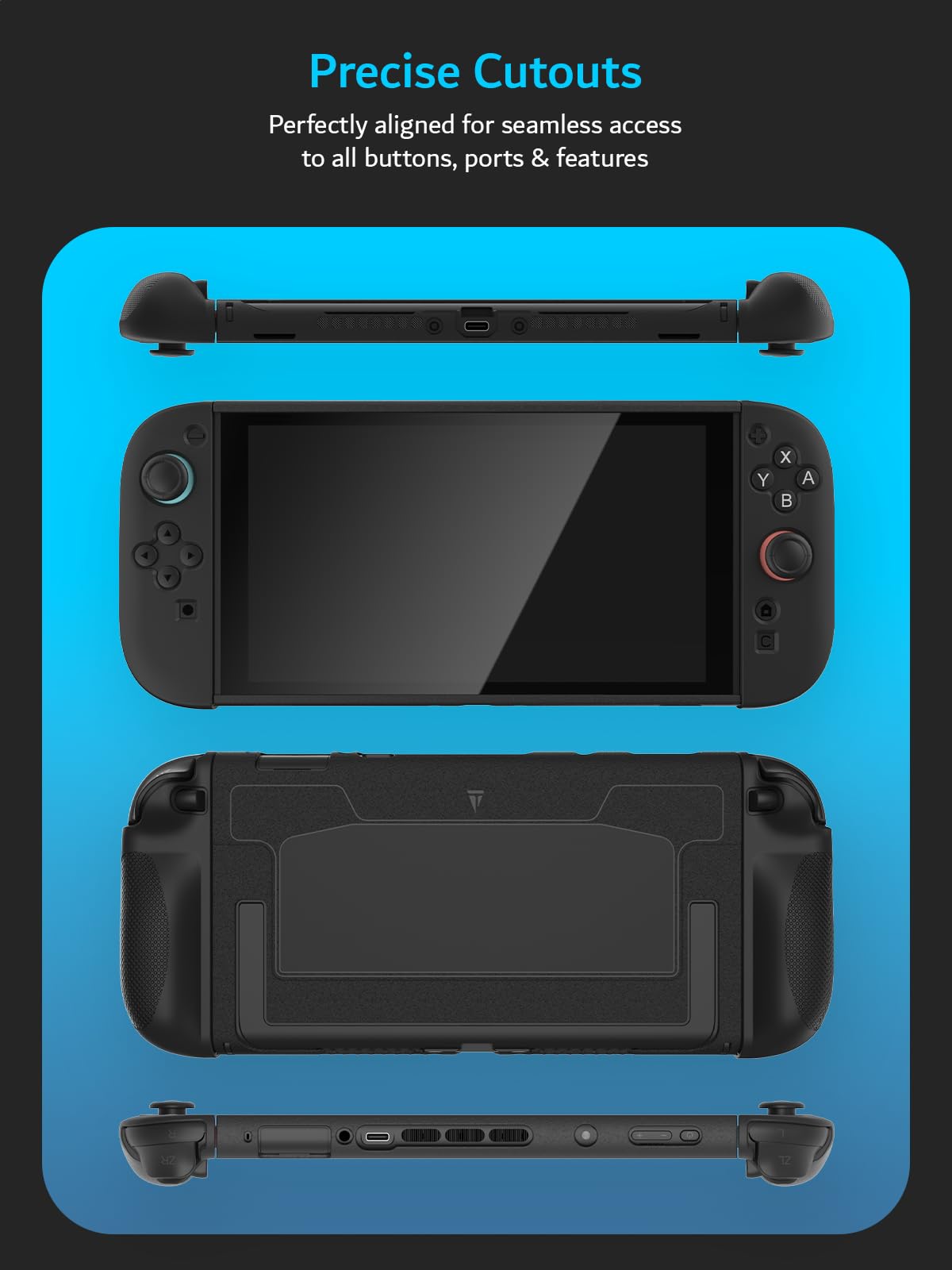 TUDIA black snap-on Nintendo Switch 2 case with kickstand, shockproof TPU grip, scratch-resistant PC shell, and dockable design.