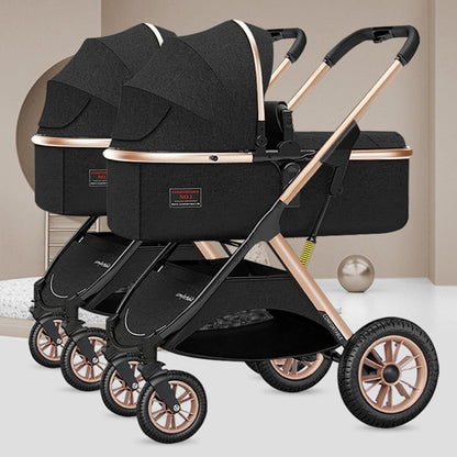 YCKEGEW Double Seat Twin Baby Stroller Luxury Carriage Tandem Pram Side By Side,Detachable Pushchair From Birth to 15 Kg,Infant Twins Stroller Can Sit Lie (Color : Nero)