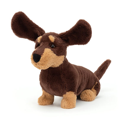 Jellycat Otto Sausage Dog plush toy, a soft dachshund with floppy ears and a cuddly body, perfect for kids and collectors.