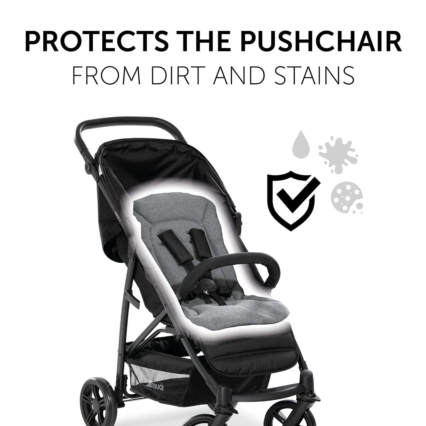 hauck padded pushchair liner in charcoal, soft breathable cotton, fits most strollers, machine washable, offers comfortable cushioning