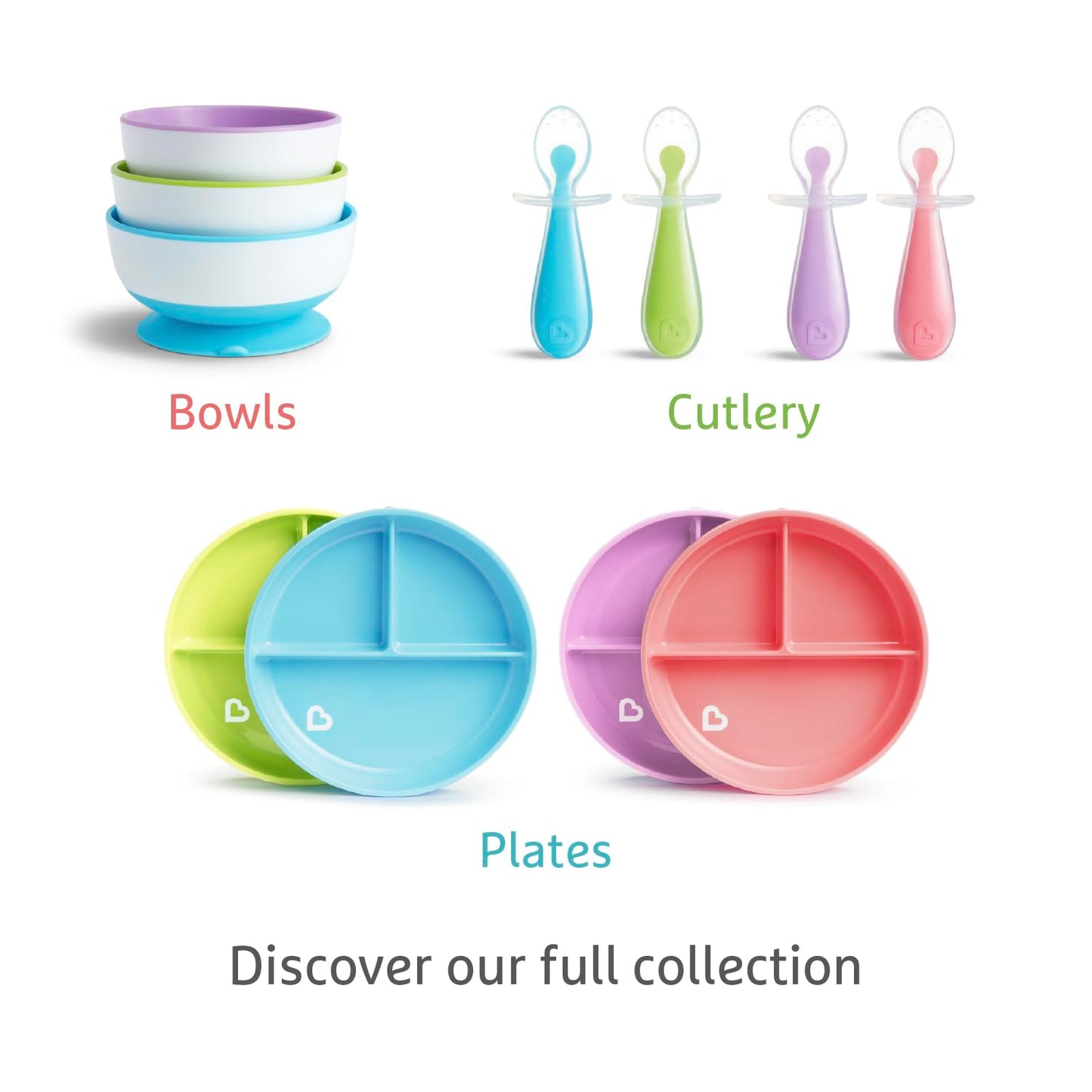 Munchkin Stay Put Baby Suction Bowl Set| Baby Bowls for Weaning| Baby Feeding Suction Dish Pack| for Babies & Toddlers 6 Months+|BPA Free Weaning Set for Babies| Microwave/Dishwasher Safe | 3 Pack
