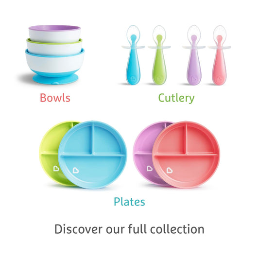 Munchkin Stay Put Baby Suction Bowl Set| Baby Bowls for Weaning| Baby Feeding Suction Dish Pack| for Babies & Toddlers 6 Months+|BPA Free Weaning Set for Babies| Microwave/Dishwasher Safe | 3 Pack