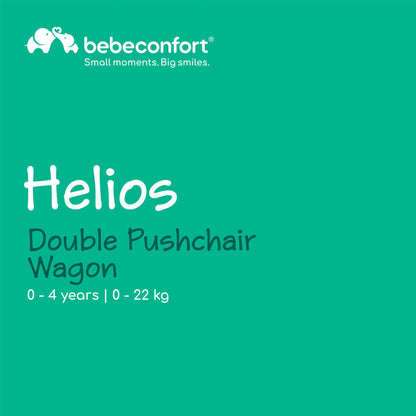 Bebeconfort Helios, Double Pram from Birth, 0-4 Years, 0-22kg, 2 Face-to-face Seats, Large All-Terrain Wheels, Compact Folding, Trolley on Wheels, Protective Canopy, Mineral Graphite
