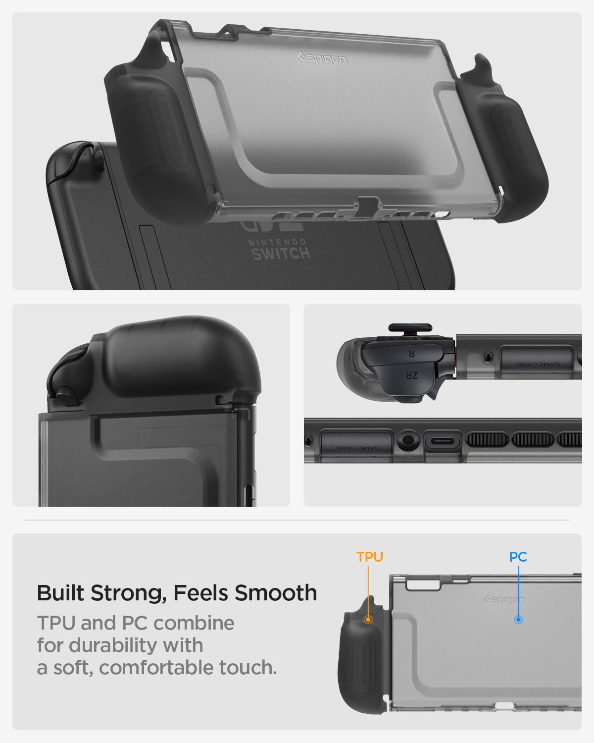Spigen Ultra Hybrid Frost Black protective case for Nintendo Switch 2, featuring dock compatibility and detachable Joy-Con access.