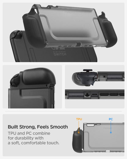 Spigen Ultra Hybrid Frost Black protective case for Nintendo Switch 2, featuring dock compatibility and detachable Joy-Con access.