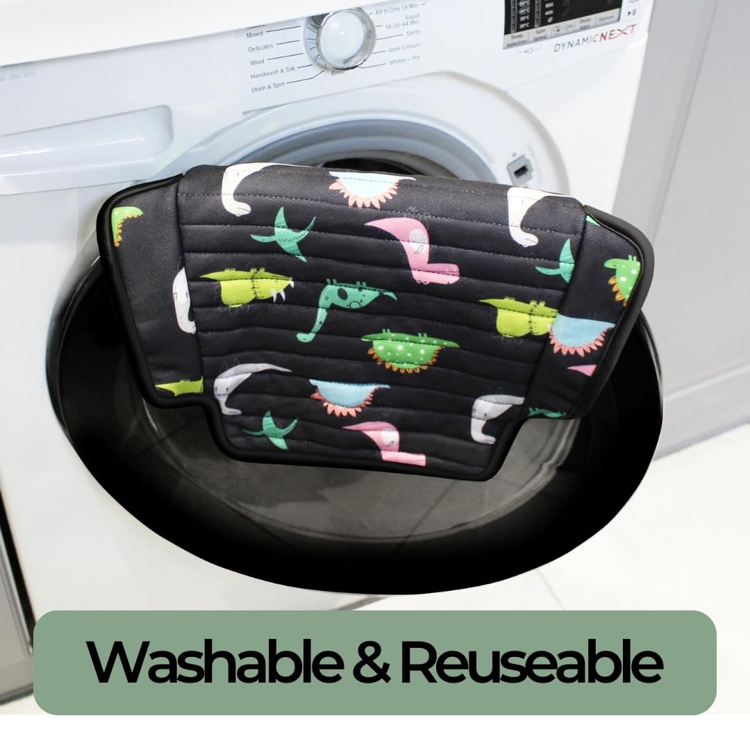 Hygge Sheets® dinosaur-themed car seat protector for toddlers, waterproof pushchair cover for food and drink spills, fits Group 1 seats