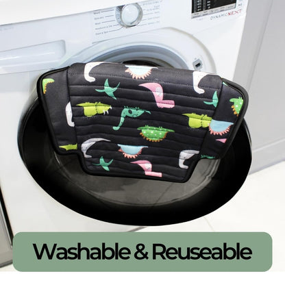 Hygge Sheets® dinosaur-themed car seat protector for toddlers, waterproof pushchair cover for food and drink spills, fits Group 1 seats
