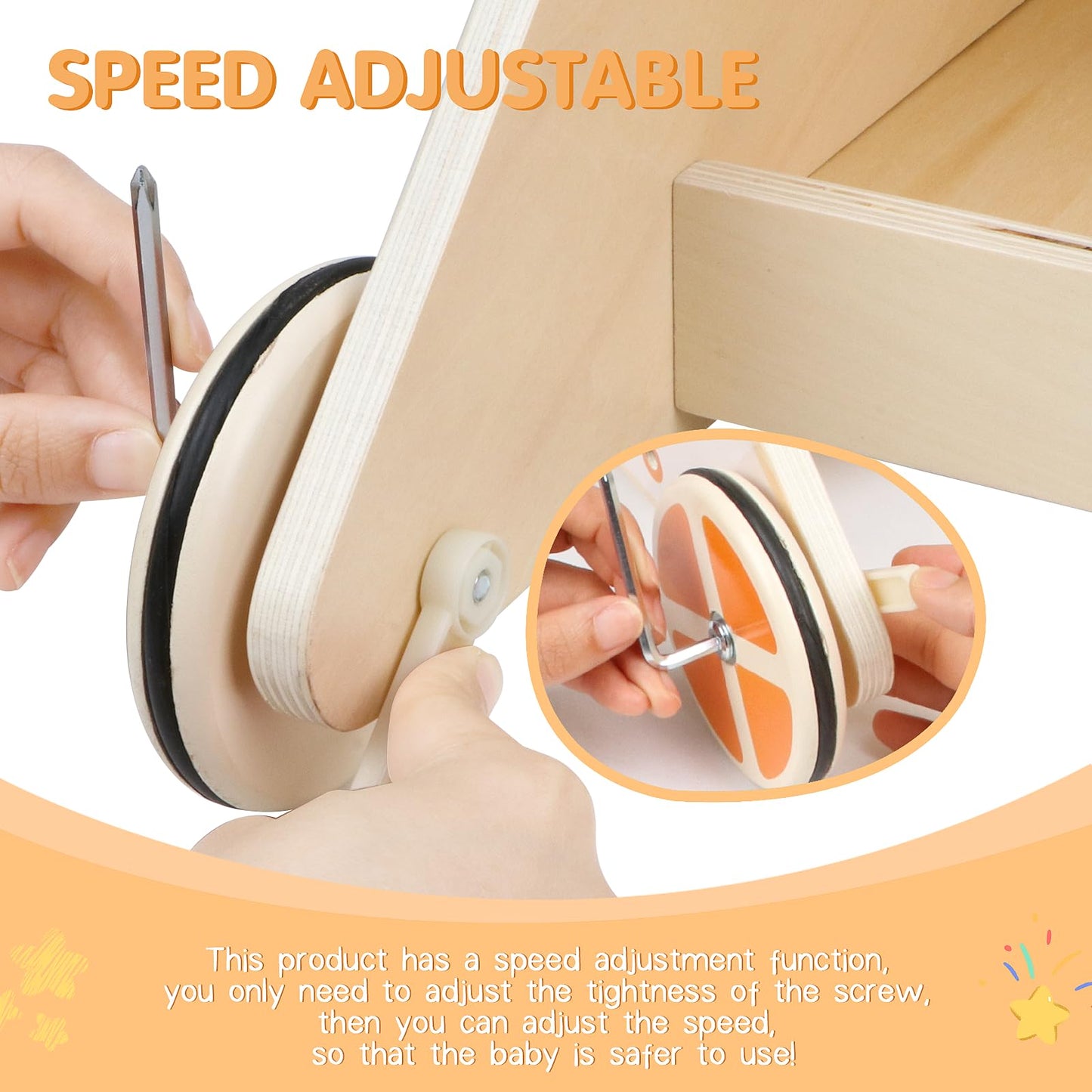 Jacootoys wooden toddler activity walker with adjustable speed, push and pull design, featuring 7 educational activities for boys and girls.
