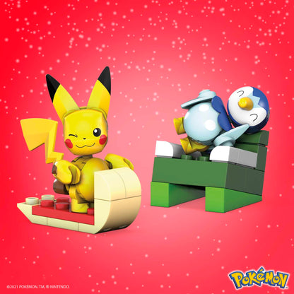 MEGA Pokémon Building Toys Set with 202 pieces, featuring 2 poseable characters and various accessories for kids.