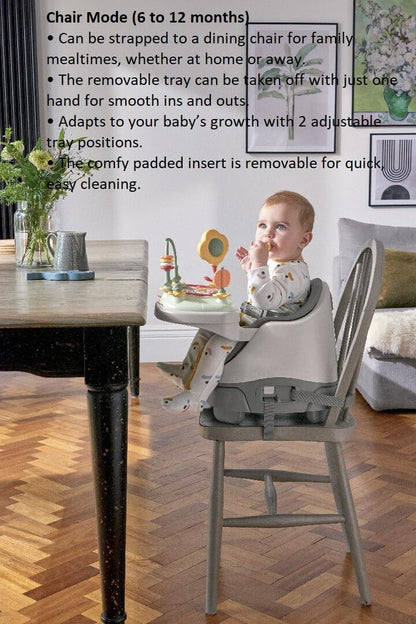 Mamas & Papas Baby Bug Booster Seat for Dining, Detachable Tray, Harness, Adjustable Seat and Non-Slip Feet, Pebble Grey