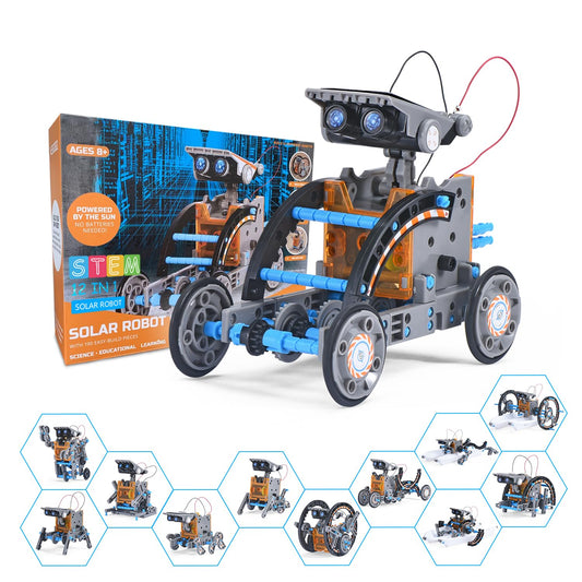 OMWay STEM 12-in-1 Solar Robot Toys, Science Kits for Kids Age 8-12,DIY Building Experiment Engineering Robotics Kit, Birthday Gifts for 9 10 11 13 14 Year Old Boys Teens, Grey