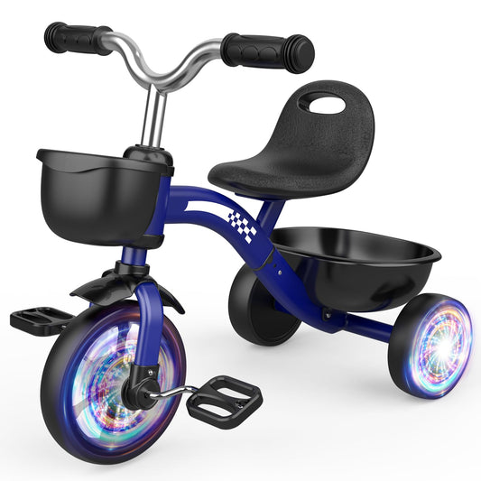 HappyGoLucky Tricycles Toys for 2-5 Year Old Boys Gifts, Kids Balance Bike 2-5 Year Old with 3 Colorful Lighting Wheels & Adjustable Seat, Baby Cycle Trikes Bike Boys Toys Age 2-5 Christmas Xmas Gifts