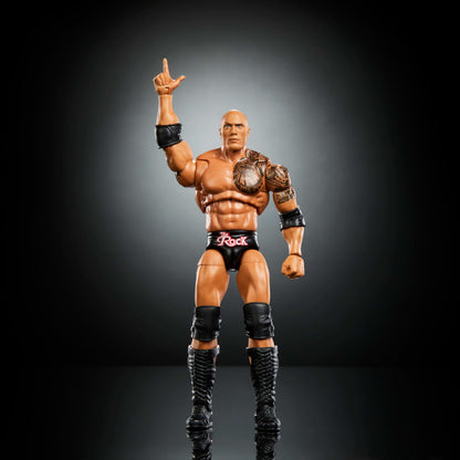 Mattel WWE Ultimate Edition Action Figure & Accessories Set, The Rock Final Boss 6-inch Collectible with Swappable Heads & Hands, 30 Articulation Points, JKD32