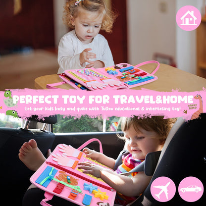 TuDou Montessori busy board for toddlers with sensory activities, fine motor skill toys, suitable for preschool learning and travel.