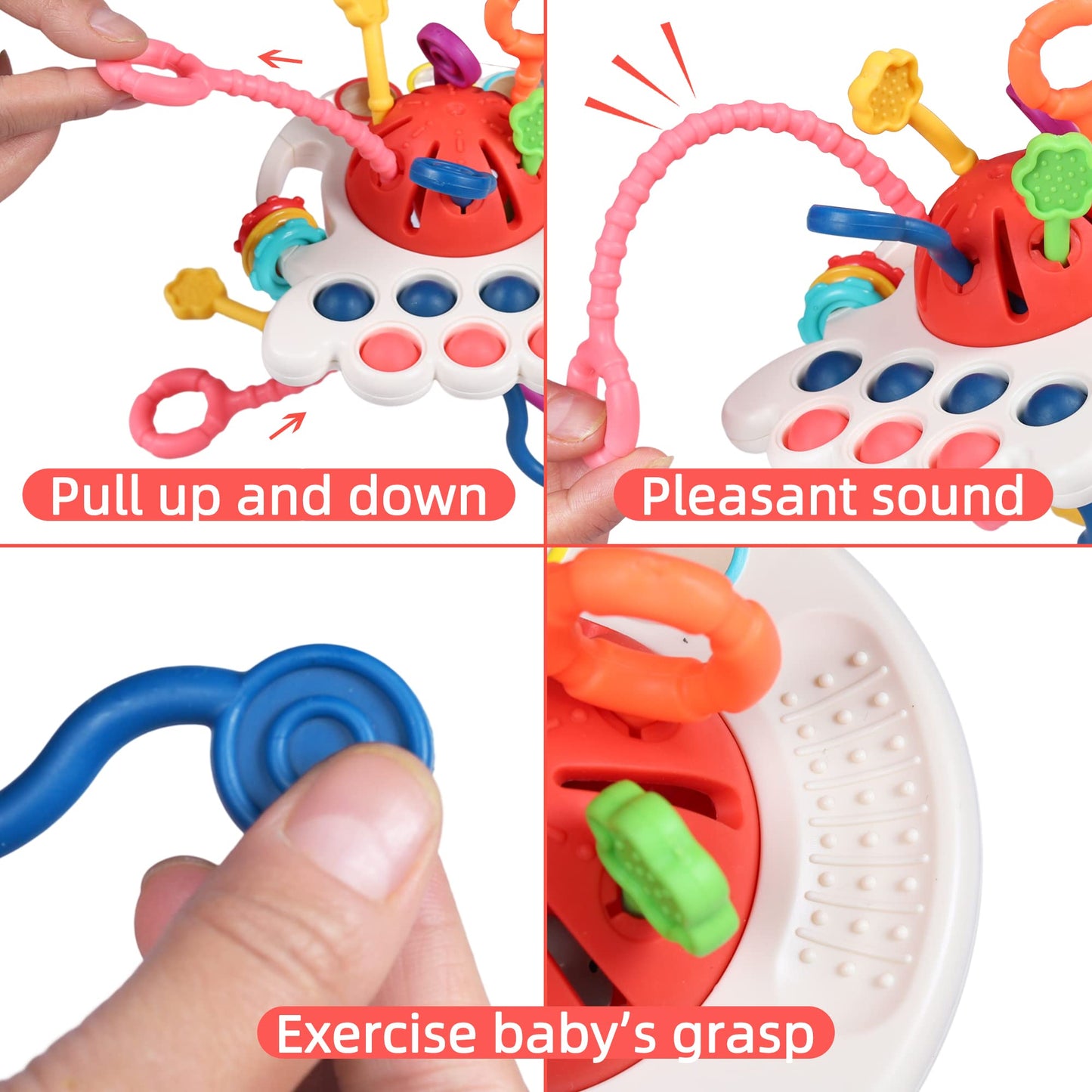 HCSSZ Montessori Toys,Silicone Travel Sensory Toys for Toddlers,Food Grade Pull String Activity Toy for Baby Girls Boys Educational Fine Motor Skills,Birthday Gift