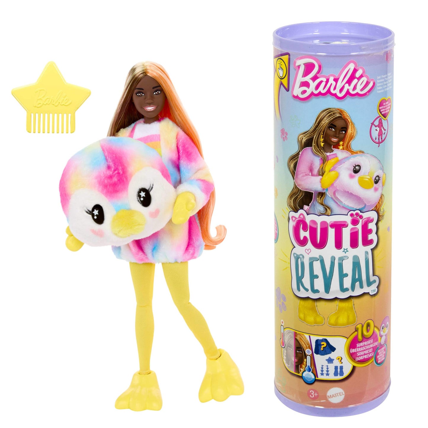 Barbie Cutie Reveal Doll & Accessories with Tie-Dyed Penguin Plush Costume & 10 Surprises Including Color Change, Color Dream Series, HRK40