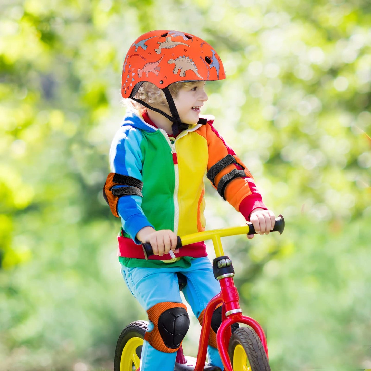 Kids Helmet Pads Set for 2-8 years old Toddler Bike Helmets Lightweight Safety Helmet Elbow Knee Pads Protection Gear for Skateboard Scooter Skating, Gifts for Boys Girl (Orange)