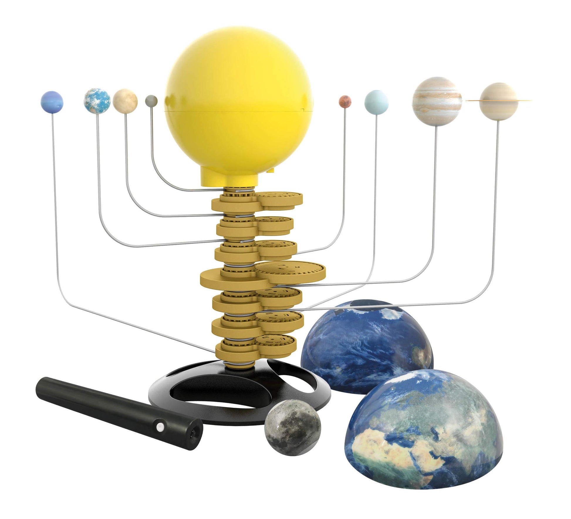 Buki Solar System for Kids science toy featuring light-up rotating sun, planets, and torch for recreating eclipses, ideal for STEM learning.
