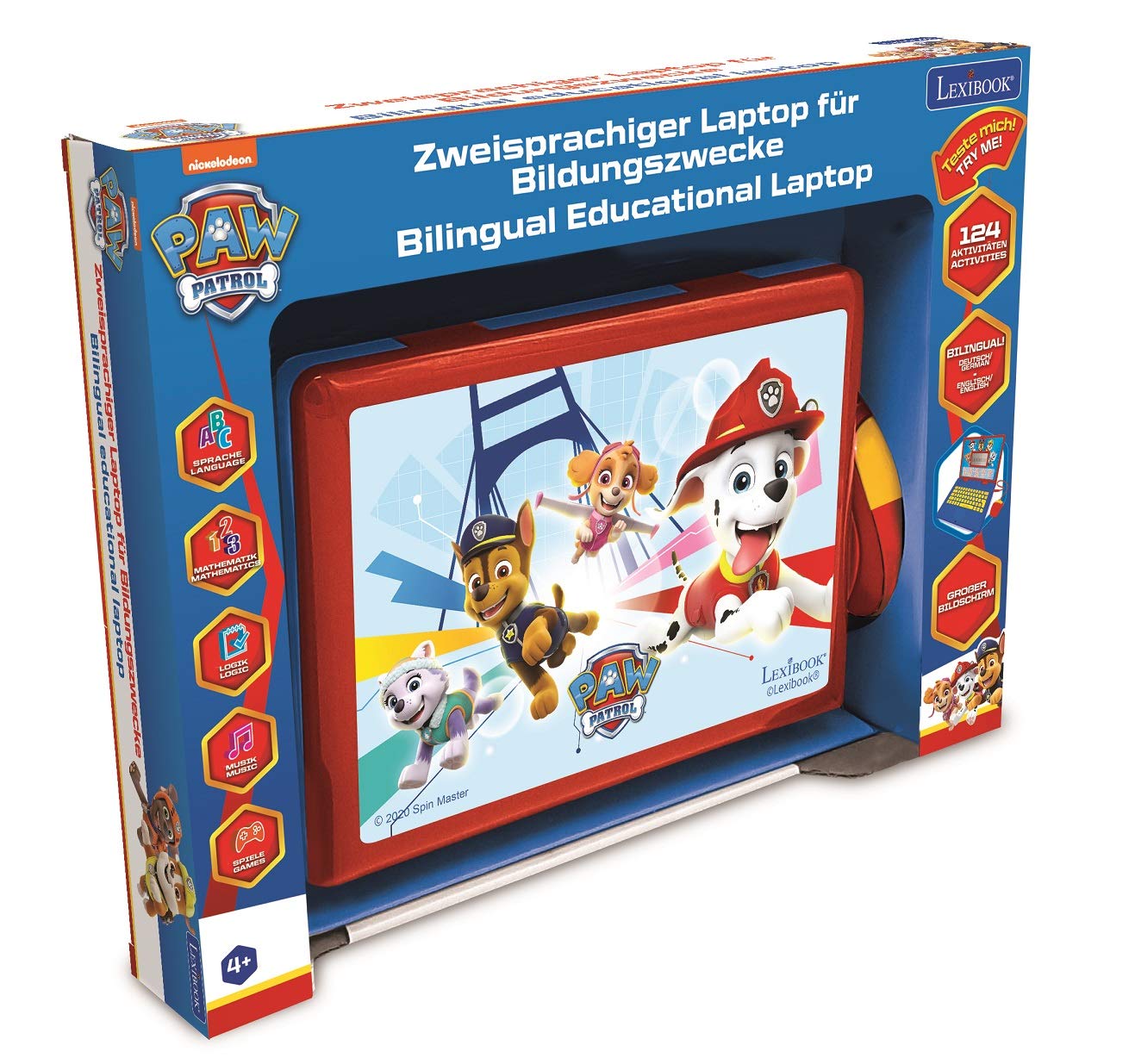 LEXIBOOK, Paw Patrol, Educational and Bilingual Laptop German/English, Toy for Child Kid (Boys & Girls), 124 Activities, Learn Play Games and Music, Red/Blue, JC598PAZi3