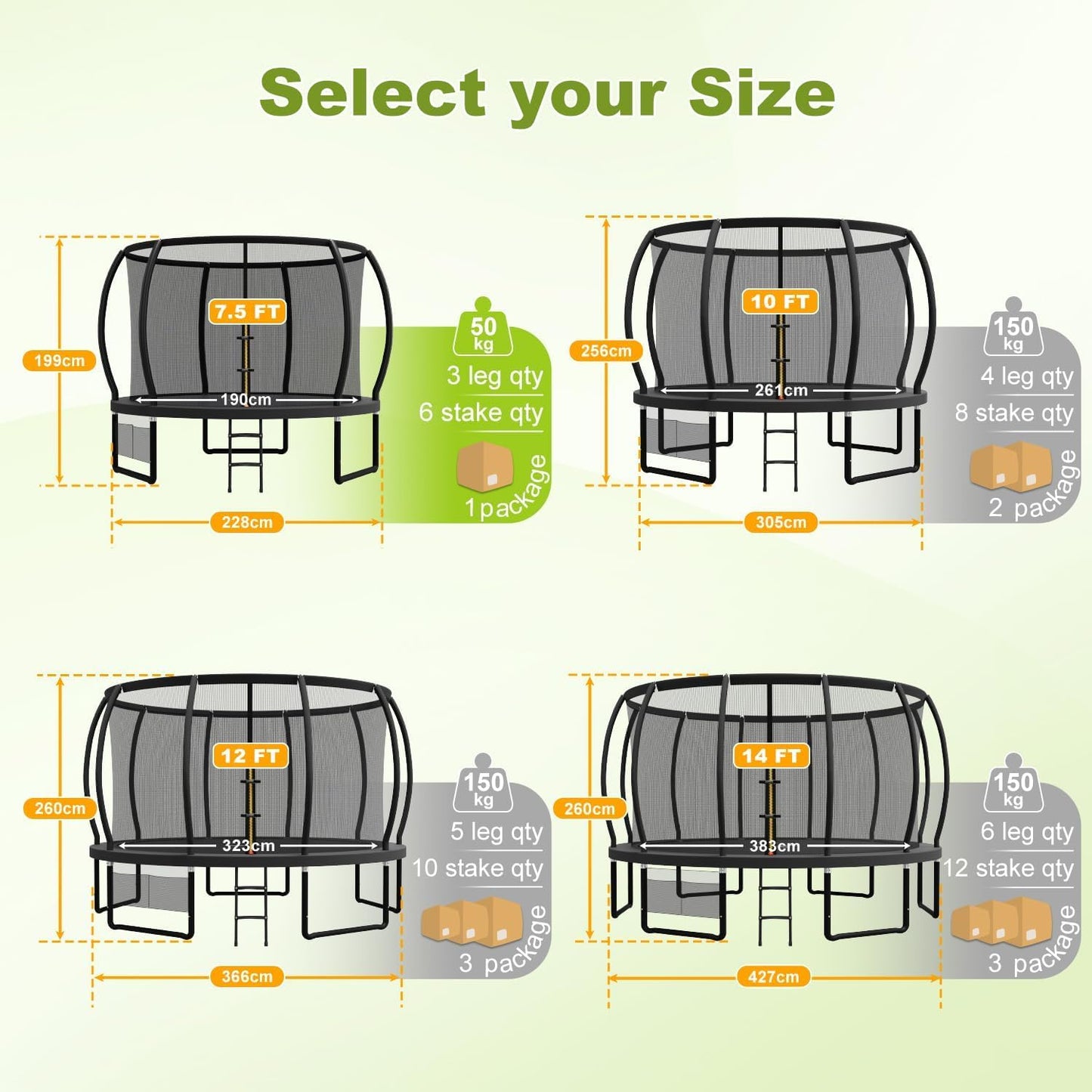 Devoko outdoor trampoline with safety net, non-slip ladder, and shoe organizer, suitable for toddlers and adults, up to 150kg