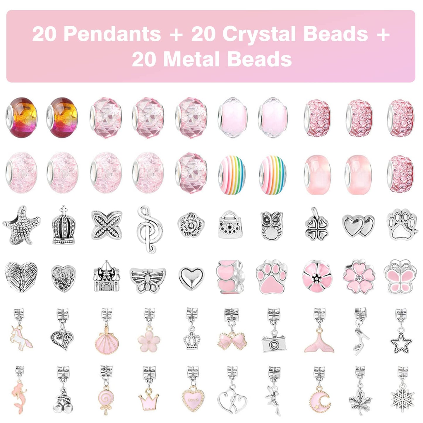 TOYESS Charm Bracelet Making Kit, Art and Crafts for Kids, Jewellery Making for Girls Gifts, Stocking Filler Girls Toys Age 5-12, Pink