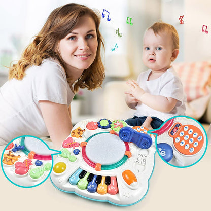 Cemirk Baby Activity Table with musical toys, designed for infants and toddlers aged 6 months to 3 years.