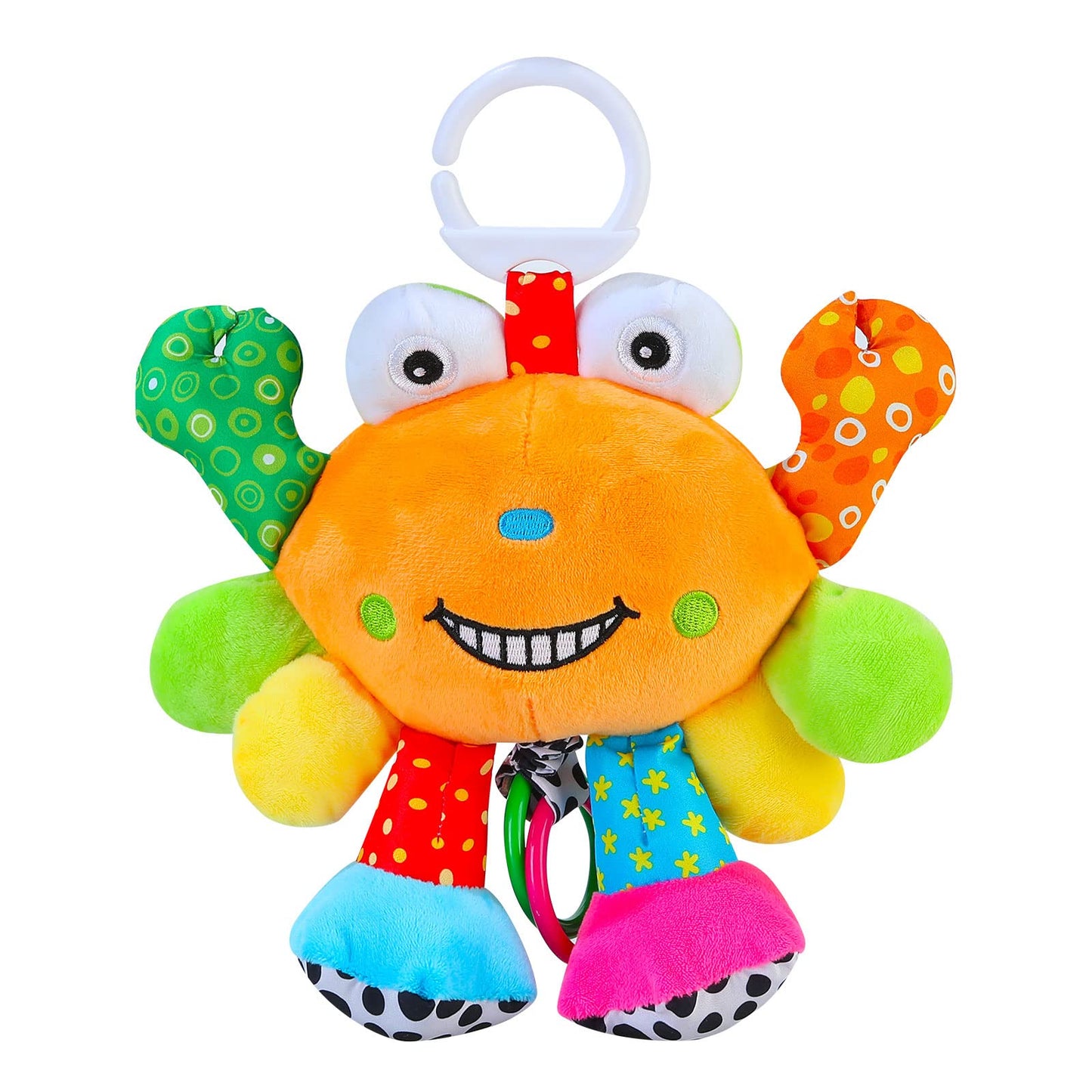 MEERO LONDON CB2203 crab clip-on sensory toy with teether for newborns, suitable for prams and pushchairs for baby boys and girls.