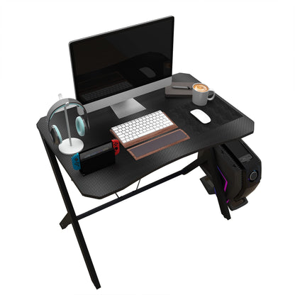 DEILALY 90 CM Width Gaming Desk Carbon Fiber Surface Gamer Table Computer Gamer Desk with Monitor Shelf Study Desk Work Station PC Table Carbon Steel Leg Corner